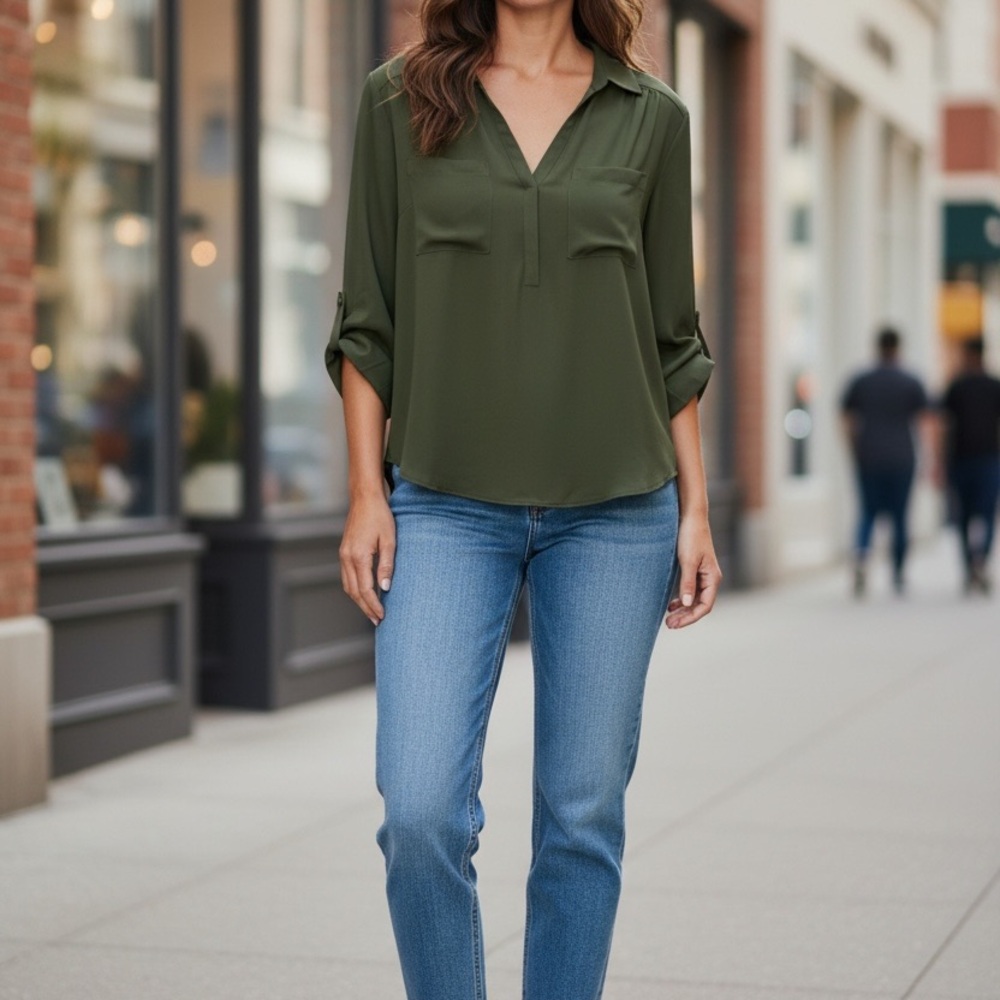 torrid Harper Olive Green Blouse Size 00 NWT